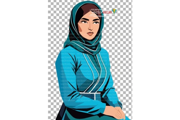 طرح png دختر پیرهن و روسری آبی محجبه ایرانی(سنتی)