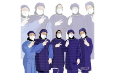 وکتور لایه باز پرستاران زن ایرانی با ماسک و شیلد و لباس محافظ( ویروس کرونا)