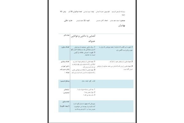 طرح درس روزانه سفره عمو عباس هدیه های آسمانی دوم دبستان