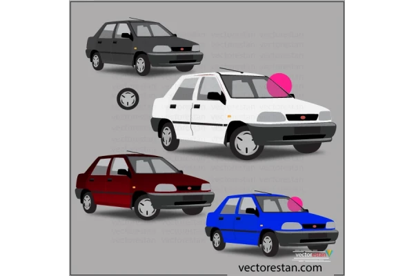 وکتور خودروی ایرانی پراید در چهار رنگ از نمای سه رخ روبرو