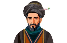 وکتور مرد حکیم جوان ایرانی با عمامه و عبا لباس قدیمی و سنتی