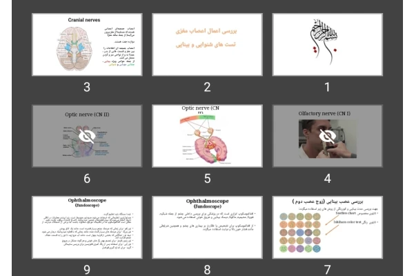 پاورپوینت بررسی اعمال اعصاب مغزی تست های شنوایی و بینایی