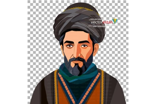 png پسرجوان دانشمند ایرانی قدیم با لباس عمامه و عبا