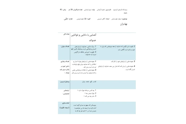 طرح درس روزانه سفره ی عمو عباس پایه دوم دبستان