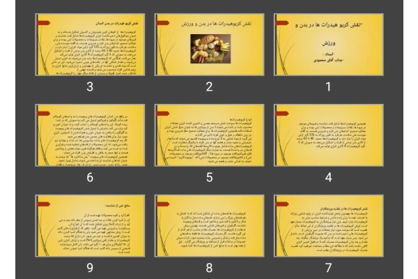 پاورپوینت نقش کربو هیدرات ها در بدن و ورزش