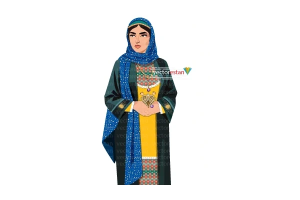 وکتور دختر محجبه با لباس سنتی و محلی ایرانی
