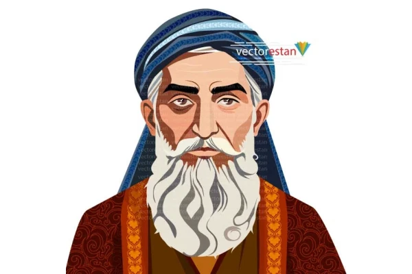 وکتور پیرمرد و دانشمند ایرانی با عبا و عمامه قدیمی و سنتی