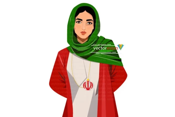 وکتور زن و پرچم سه رنگ ایران با گردنبند الله