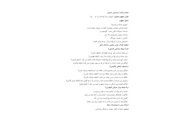 طرح درس نشانه چ کتاب فارسی اول دبستان