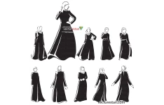 مجموعه وکتور 10 (ده) لوگو حجاب زن طرح سیاه و سفید با پوشش مانتو روسری