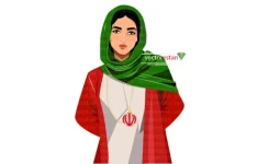 وکتور زن و پرچم سه رنگ ایران با گردنبند الله