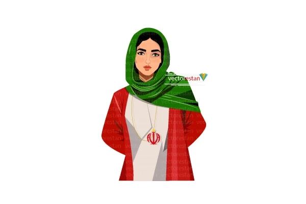 وکتور زن و پرچم سه رنگ ایران با گردنبند الله