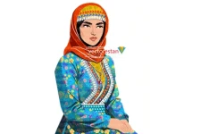 وکتور خانم محجبه با لباس سنتی و محلی طرحدار ایرانی