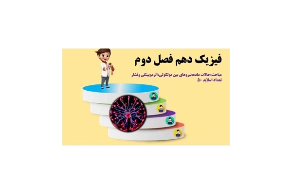 پاورپوینت فیزیک دهم فصل دوم مباحث:حالات ماده،نیروهای  بین مولکولی،اثرمویینگی وفشار
