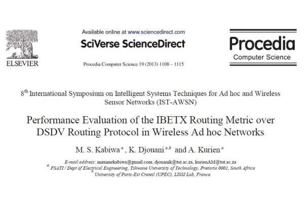 ترجمه مقاله انگلیسی: ارزیابی عملکرد متریک های مسیریابی IBETX بر روی پروتکل های مسیریابی DSDV در شبکه