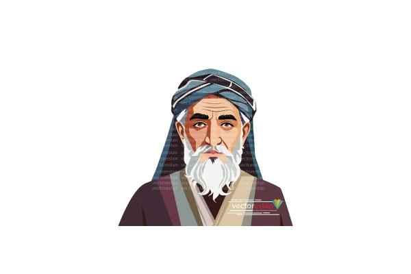 وکتور پیرمردقدیمی ایرانی با عمامه و عبا