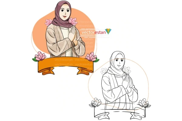 وکتور و png زن جوان باحجاب و پوشش اسلامی