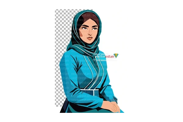 طرح png دختر پیرهن و روسری آبی محجبه ایرانی(سنتی)