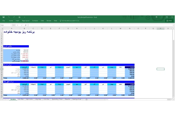 فایل اکسل برنامه ریزی بودجه خانواده