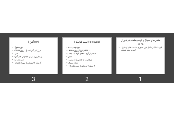 پاورپوینت مکمل‌های مجاز و توصیه‌شده در دوران بارداری