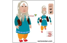 وکتور کاراکتر پیرزن ایرانی با لباس محلی و سنتی