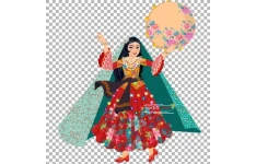 طرح png زن ایرانی دف نواز با پوشش سنتی و چادر رنگی