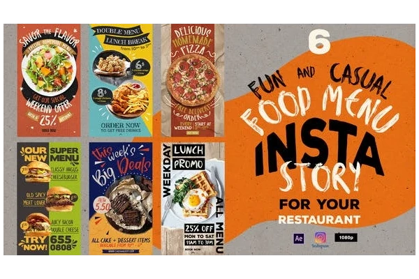 پروژه آماده افترافکت : استوری اینستاگرام منو رستوران Fun Casual Food Menu Instagram Stories