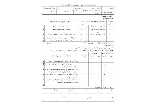 فرم ارزشيابی عملكرد مديران و معاونين واحدهای آموزشی