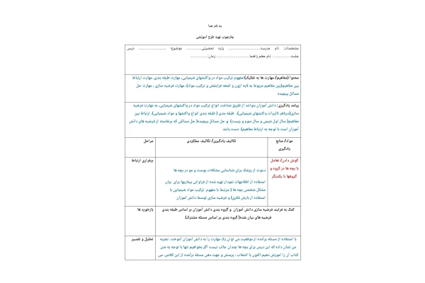 نمونه طرح درس ساختارگرایی