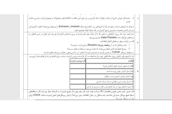 نمونه سوال دانش فنی پایه دهم شبکه و نرم افزار