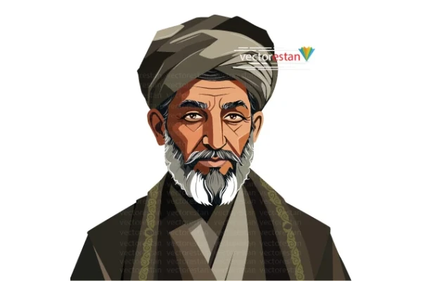 وکتور مردبزرگسال با لباس قدیمی و عمامه عبای ایرانی