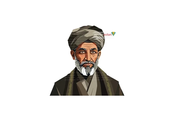 وکتور مردبزرگسال با لباس قدیمی و عمامه عبای ایرانی