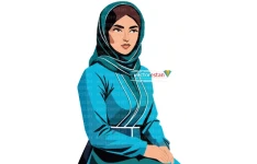 وکتور دختر محجبه ایرانی با لباس و روسری آبی