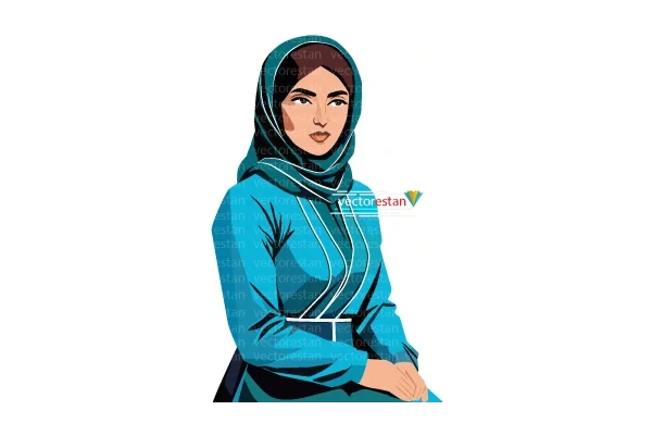 وکتور دختر محجبه ایرانی با لباس و روسری آبی