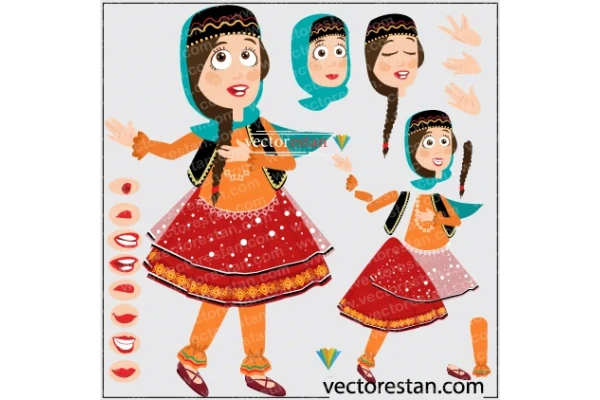 فایل دانلودی کاراکتر کارتونی دختربچه با لباس سنتی ایرانی