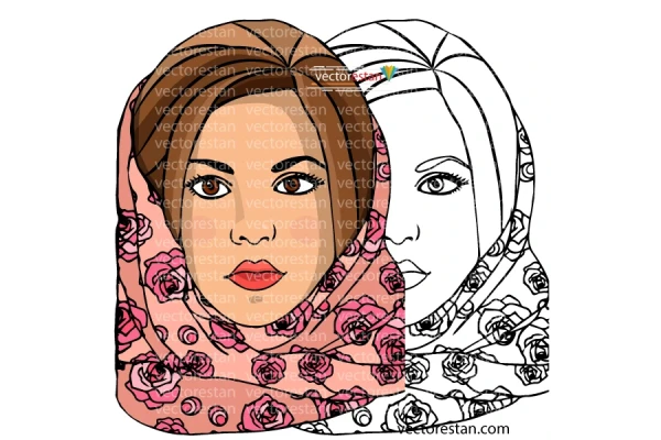 وکتور دختر ایرانی با حجاب روسری گلدار صورتی