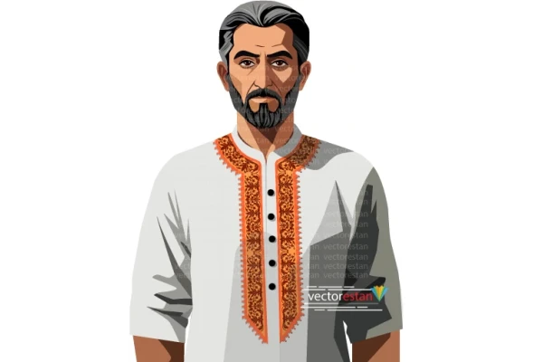وکتور مدل و فشن مرد جوان ایرانی با لباس سنتی