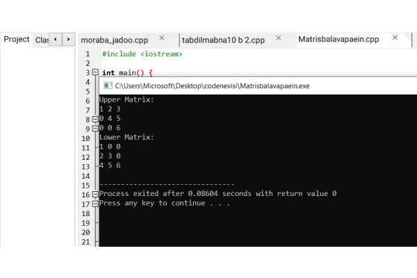برنامه ماتریس بالا و پایین در سی پلاس پلاس