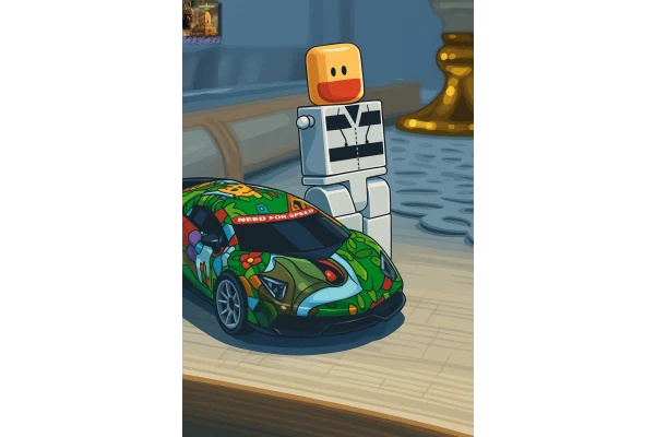 وکتور خلاقانه آدمک و ماشین در فضای سرد و مدرن