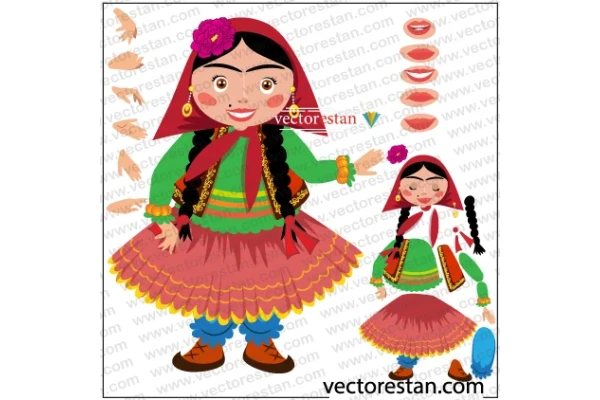 وکتور دختربچه با لباس سنتی ایرانی