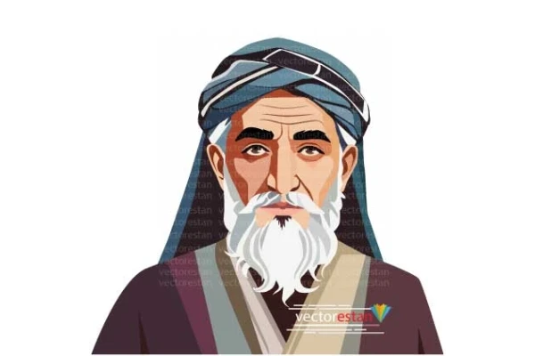 وکتور پیرمردقدیمی ایرانی با عمامه و عبا