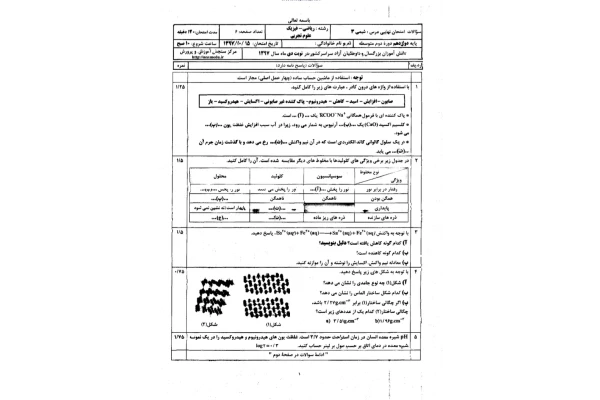 امتحانات نهایی شیمی رشته تجربی و ریاضی