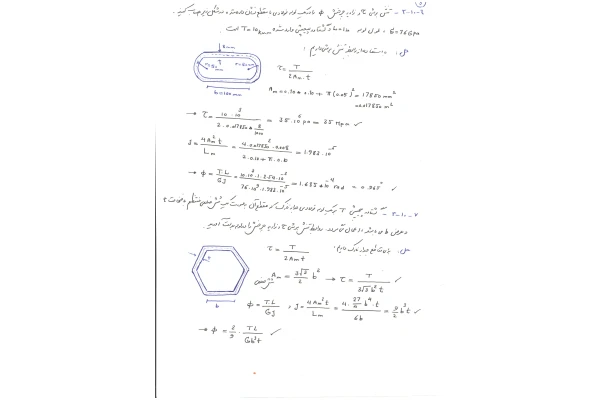 حل مسائل فصل 3 مقاومت مصالح تیموشنکو بخش پیچش-لوله های جدارنازک
