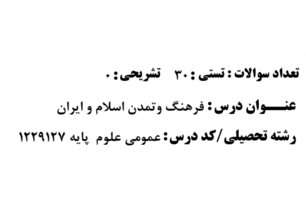 مجموعه تست از خدمات متقابل ایران و اسلام دانشگاه پیام نور