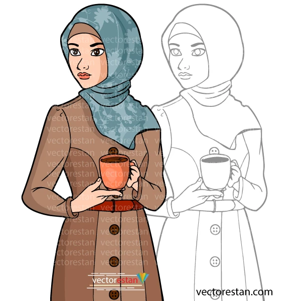 دانلود فایل وکتور کاراکتر جوان دختر ایرانی باحجاب با مانتو و روسری فاپول 