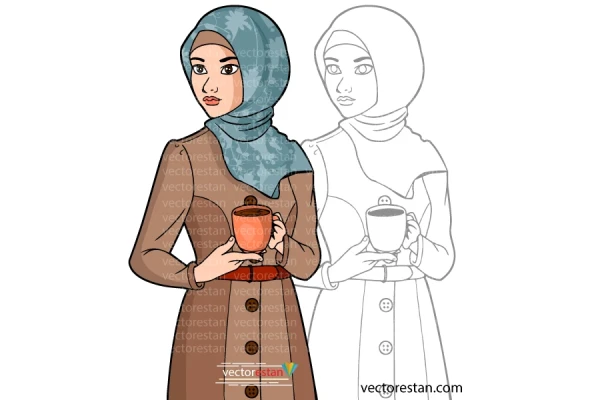 وکتور کاراکتر جوان دختر ایرانی باحجاب با مانتو و روسری
