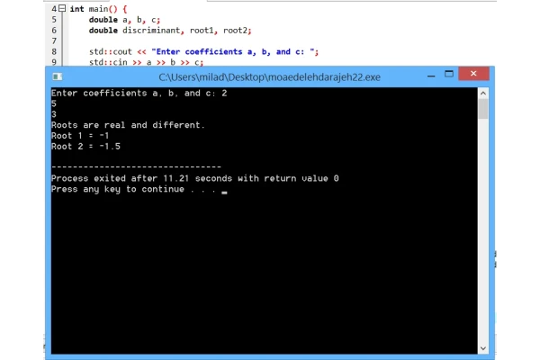 برنامه ی معادله ی درجه دوم در زبان ++c