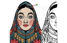 png  و وکتور دختر با روسری رنگی طرحدار ایرانی سنتی