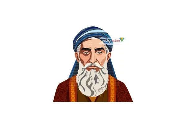وکتور پیرمرد و دانشمند ایرانی با عبا و عمامه قدیمی و سنتی
