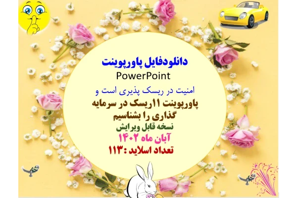 امنیت در ریسک پذیری است و پاورپوینت 11ریسک در سرمایه گذاری را بشناسیم
